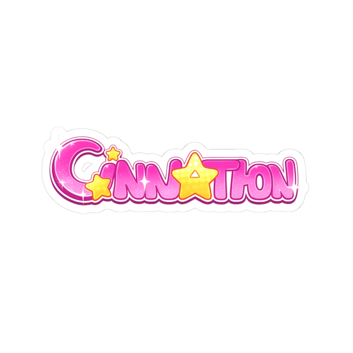 Pink Cartoon Text 'Cinnation' Star Logo Kiss-Cut Stickers | Cute Laptop Decal | Cinna
