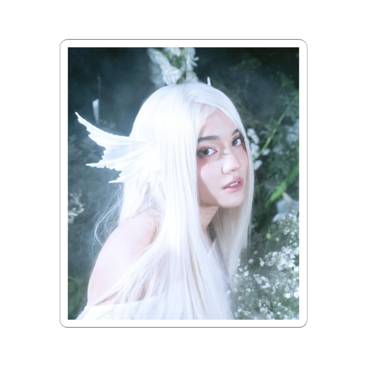 Ethereal White-haired Fairy Kiss-Cut Sticker | Fantasy Portrait, Angelic Aesthetic | Cinna